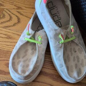 Hey Dude  Leopard Print and Neon Sneakers